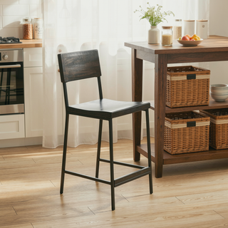 Sunvega Black Metal and Wood Finish Counter Stool with 300 lbs Capacity