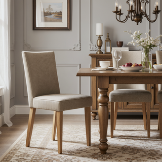 Sunvega Taupe Upholstered Rubberwood Dining Chairs with Piping Detail Set of 2