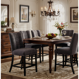 Sunvega Dark Gray Velvet Fabric Transitional Style Bar Stools Set Of Two