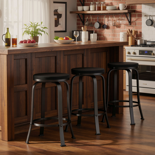 Sunvega Modern Industrial Iron Frame Swivel Counter Stool Set with Faux Wood Seat