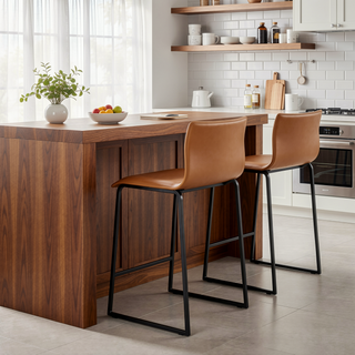 Sunvega Modern Black Metal and Camel Faux Leather Counter Stool Set of 2