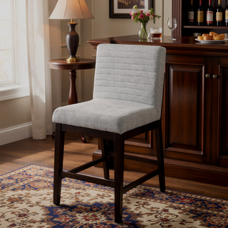 Sunvega Gray Linen Upholstered Side Chair with Padded Seat and Back Set of 2