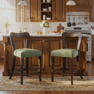 Sunvega Natural Rubberwood Counter Stool Set with Chunky Modern Design and Ergonomic Backrest