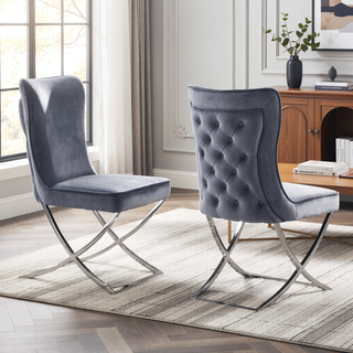Sunvega Glam Style Chrome Frame Upholstered Velvet Dining Chairs Set of 2