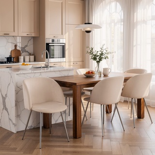 Sunvega Contemporary Cream Velvet Upholstered Dining Chairs with Metal Legs Set of 2