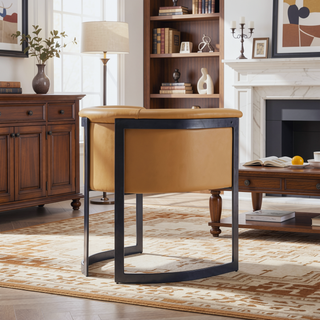 Sunvega Modern Upholstered Faux Leather Dining Chair with Geometric Metal Frame