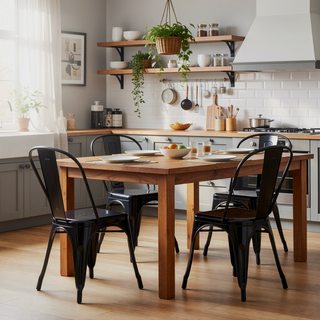 Sunvega High Gloss Black Metal Dining Chairs Set of 2 for Kitchen Cafe Bar