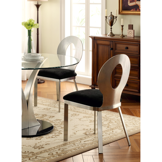 Sunvega Contemporary Silver Metal Frame Oval Back Dining Chairs with Black Microfiber Seat