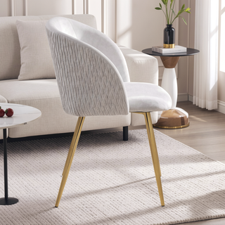 Sunvega Gold Metal and Silver Velvet Pleated Waves Contemporary Dining Chairs Set of 2