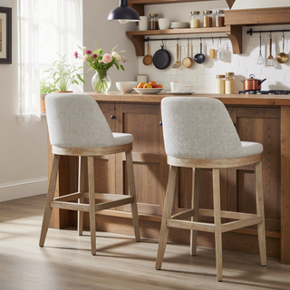 Sunvega 30.5" Modern Coastal Upholstered Barstool with Curved Back for Counter Height