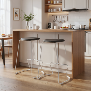 Sunvega Modern Faux Leather Counter Stool with Metal Base and Footrest Set of 2