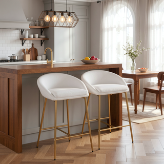 Sunvega Matisse Glam Gold Metal Frame White Faux Leather Counter Stool Set of 2
