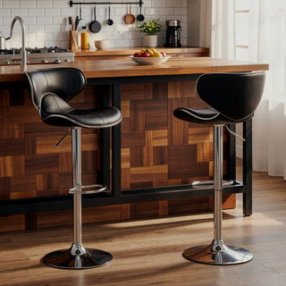 Sunvega Adjustable Swivel Barstool Set with Chrome Base and Faux Leather Seat
