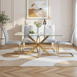 Sunvega Modern Faux Leather Upholstered Dining Chairs with Gold Metal Legs Set of 4