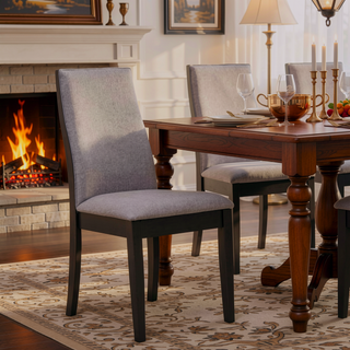 Sunvega Taupe and Espresso Upholstered Dining Chair with Curved Back and Vintage Style