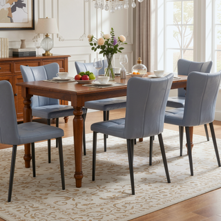 Sunvega Set of 2 High-Back Dining Chairs with Wrought Iron Frame and Leather Seat