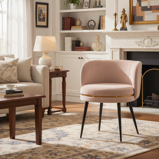 Sunvega Modern Velvet Upholstered Dining Chair with Gold Ring Seat for Dining Room