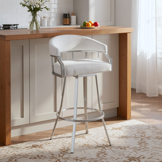 Sunvega 30 Inch Swivel Bar Stool with Faux Leather Upholstery and Metal Footrest