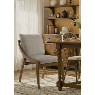 Sunvega Gray Chenille Upholstered Side Chair with Walnut Veneer Frame