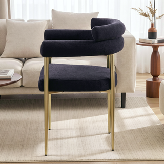 Sunvega Mid-Century Modern Dining Chairs with Boucle Backrest and Brushed Bronze Legs