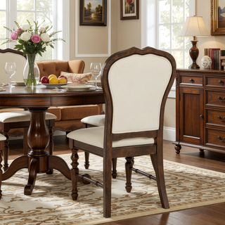 Sunvega Rich Brown Upholstered Dining Side Chairs with Ivory Cushions Set of 2