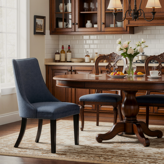 Sunvega Textured Blue Gray Polyester Upholstered Side Chairs with Dark Walnut Wood Legs Set of 2