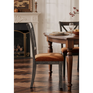 Sunvega Beige Fabric and Weathered Gray Finish Side Chair Set of 2