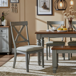 Sunvega Contemporary Gray Upholstered Dining Chairs with Cushioned Seats and Slatted Back