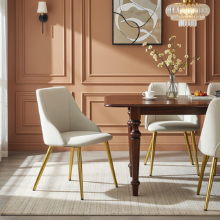 Sunvega White Faux Leather Side Chairs with Gold Metal Legs Set of 2
