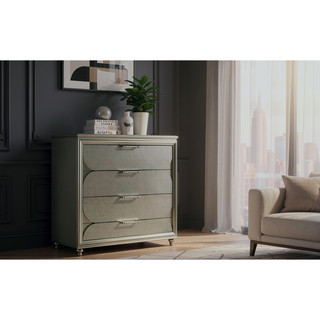 Sunvega Silver 2-Drawer Nightstand with Acrylic Handles and Embossed Panels