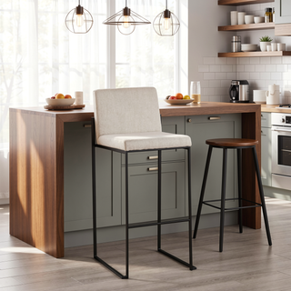 Sunvega Fuji High Back Bar Stool with Padded Seat and Backrest in Black Steel
