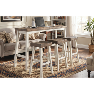 Sunvega 4-Piece Counter Height Dining Set with Table and 3 Stools in White and Coffee