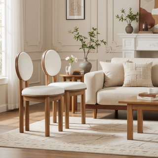 Sunvega Modern Rubber Wood Dining Chair with Boucle Upholstered Seat Set of 2