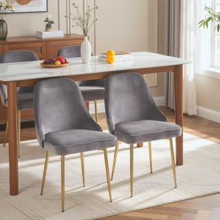 Sunvega Marcel Contemporary Dining Chair with Gold Frame and Silver Velvet Fabric Set of 2