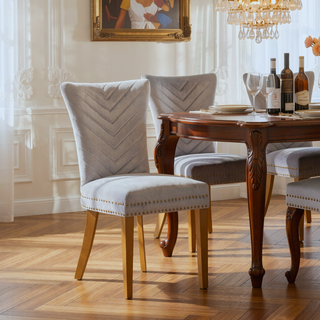 Sunvega Gold Velvet Upholstered Dining Chairs with Tufted Design and Metal Legs