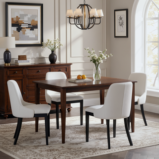 Sunvega Modern Wood Dining Chairs Set of 2 with Linen Upholstered Seat for Dining Room