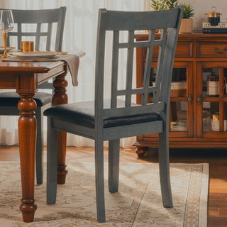 Sunvega Medium Grey and Black Lattice Back Side Chair Set of 2 with Padded Seat