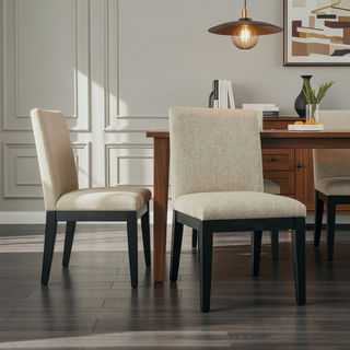 Sunvega Solid Wood Dining Chairs with Plush Beige Upholstery, Set of 2