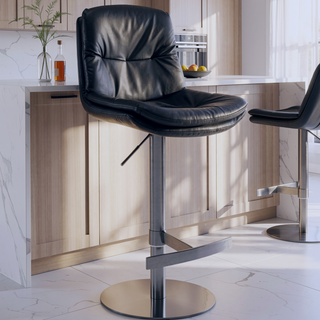Sunvega Adjustable Height Swivel Barstool with Nappa Leather Seat for Kitchen Counter