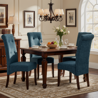 Sunvega Deluxe Tufted Parson Chair Set of 2 in Denim Blue Linen Look Fabric