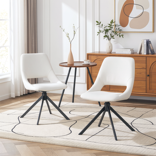 Sunvega Modern PU Leather Swivel Dining Chairs Set of 2 with Auto-Return and High Back