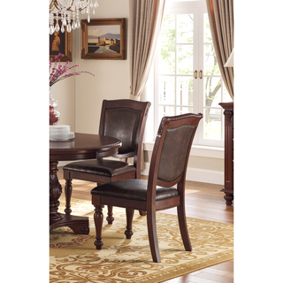 Sunvega Formal Dark Brown Rubberwood Dining Chairs with Padded Faux Leather Upholstery