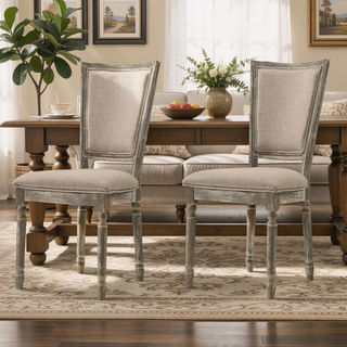 Sunvega Beige and Reclaimed Grey Padded Seat Side Chairs with Welt Trim for Dining Room
