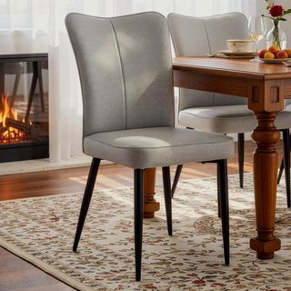 Sunvega PU Leather Dining Chairs with Curved Backrest and Silver Metal Legs Set of 4