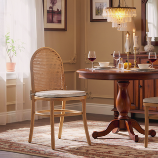 Sunvega Modern Industry Chic Cane Dining Chair Set of 2 with Tall Round Backrest