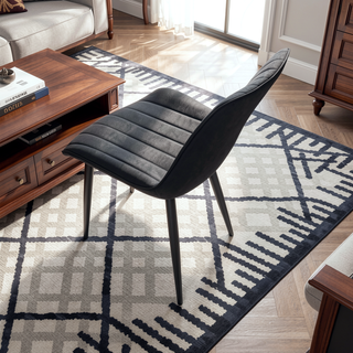 Sunvega Brown PU Leather Dining Chairs with Metal Legs and Wave Pattern Upholstery