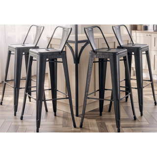 Sunvega Industrial Metal Barstools with Bucket Back in Sanded Matte Black, Set of 4