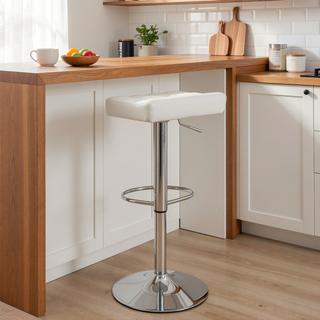 Sunvega Adjustable White PU Leather Bar Stool Set with Swivel and Footrest