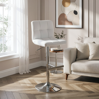 Sunvega Adjustable White Upholstered Armless Bar Stool with Plush Cushioning
