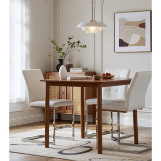 Sunvega Upholstered Bar Stools with L Shape Legs and Metal Footrest Set of 4